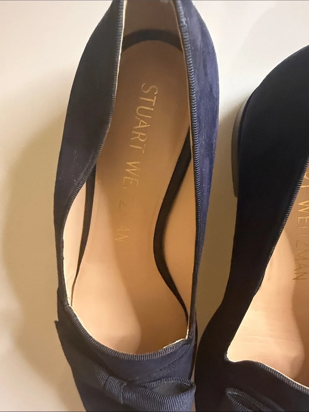 Stuart Weitzman Navy Suede Bow Loafers - Women's